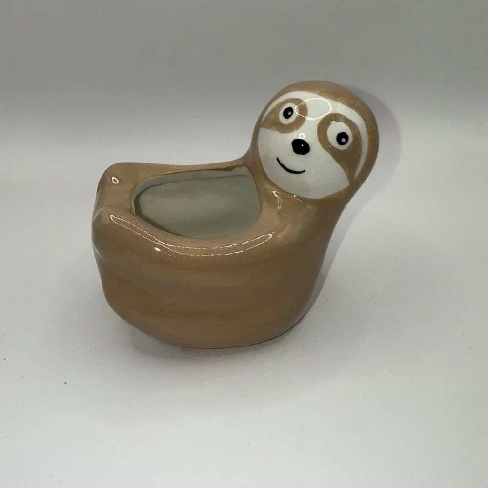 Friendly Brown Sloth Planter for Succulents or Air Fern Adorable Cute Ceramic